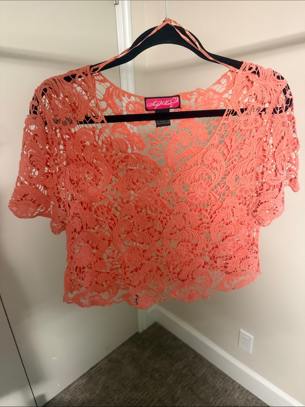 Say What? Coral Crochet Lace Crop Top